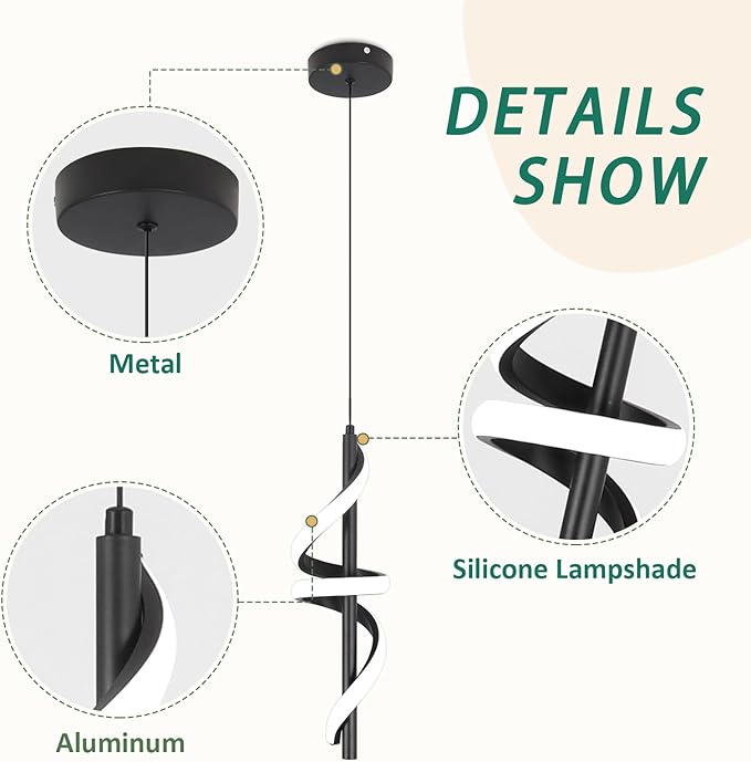 CANEOE Black Pendant Light Fixtures, 3000K-6000K Dimmable Modern LED Pendant Lights,Kitchen Island Pendant Lighting for Dining Room Living Room Bedroom Hanging Light Fixtures,1 Pack