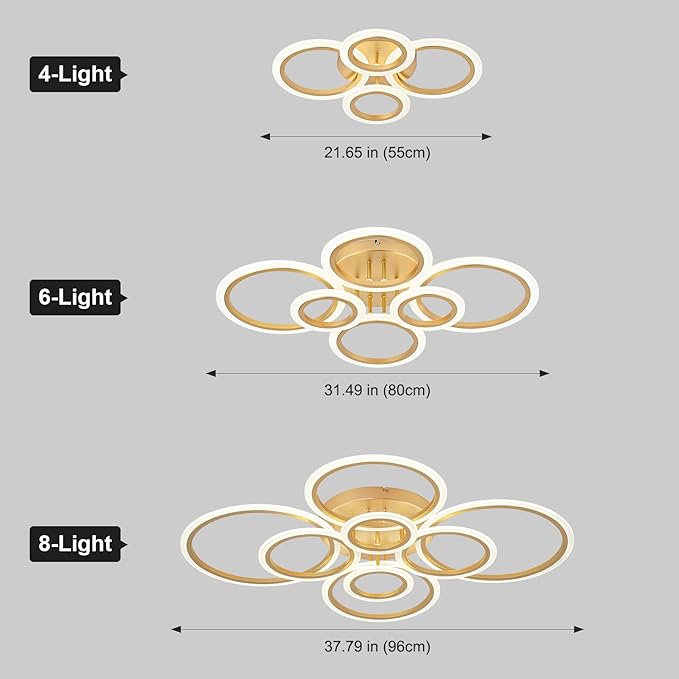 Vikaey Modern LED Flush Mount Ceiling Light, 6 Rings Gold Close to Ceiling Light Fixtures, Living Room Lighting Fixture Ceiling Lamp for Kitchen, Bedroom, Laundry Room, 4000K Not Dimmable