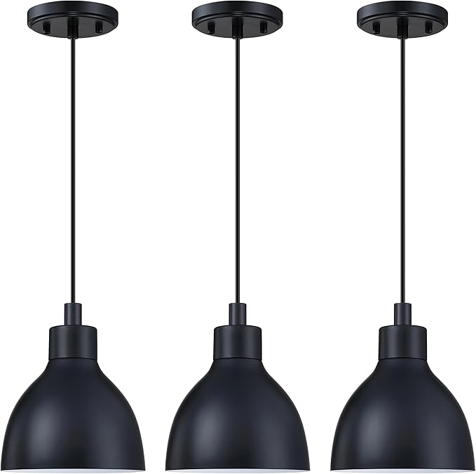 Single Hanging Kitchen Island 6" Drum Industrial Metal Pendant Ceiling Light Fixtures for Over Sink,Dining Room,Corridor,Entryway,Hallway 3 Pack Black