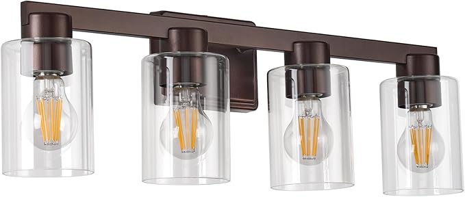 4-Light Bathroom Light Fixtures Modern Oil Rubbed Bronze Vanity Lights with Clear Glass Shade 26 Inch Wall Sconces Over Mirror for Bathroom,Powder Room, Living Room