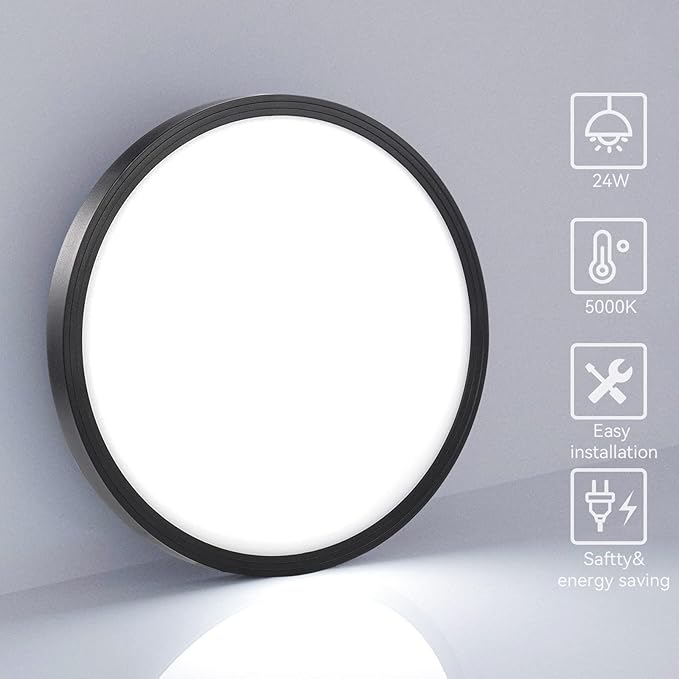 6Pack 12 Inch 3200LM Flush Mount LED Ceiling Lights,Black 28W Slim Ceiling Light Fixture Round Day White 6000K Thin Round Flat Ceiling Light 120V Surface LED Ceiling Light 300W Equivalent