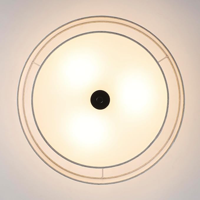 BUXVRCS Semi Flush Mount Ceiling Light Fixture, 3-Light Double Drum Lighting Fixtures with Fabric Shade, 16" Modern Light Fixtures Ceiling Mount Close to Ceiling Light for Bedroom (Black)