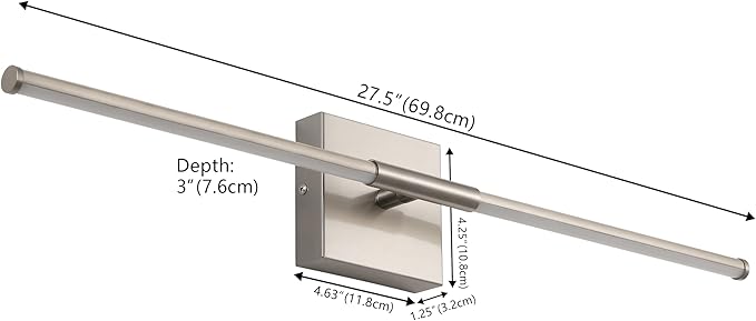 JONATHAN Y 28" Nickel Modern Dimmable Integrated LED Wall Sconce, Minimalist Adjustable Metal Vanity Light for Bathroom Mirror, Bedroom, Hallway, 3000K, ETL Listed (JYL7041E)