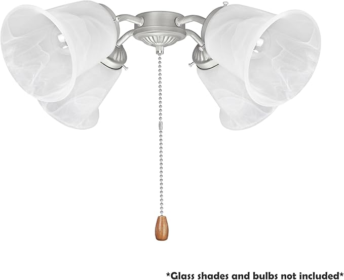 Aspen Creative 22003-11, Four-Light Ceiling Fan Fitter Light Kit with Pull Chain, Brushed Nickel