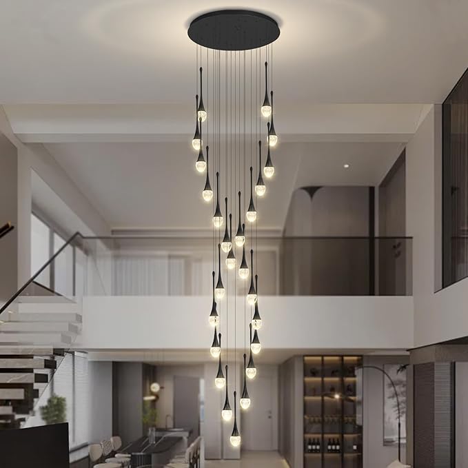 ykolupty Modern Crystal Chandelier 25-Lights Raindrop Chandeliers LED Dimmable High Ceiling Pendant Light Black Large Chadnelier for Foyer Entrance Living Room