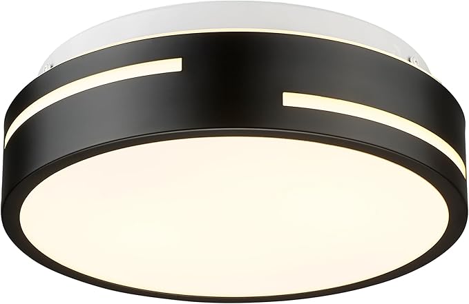 AUTELO Black Ceiling Light, 12" Flush Mount Ceiling Light with Frosted Glass in Matte Black Finish, 2-Light Modern Light Fixture Ceiling Mount for Bedroom, C3871 BK E26-NR