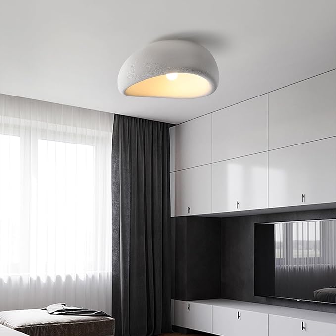 JAYMP Modern Ceiling Light for Dining Room Kitchen Island Hallway Living Room E26 Base Japanese Wabi-Sabi Style Bird Nest Shape Lighting Fixture (Matte White, D45xH24cm)