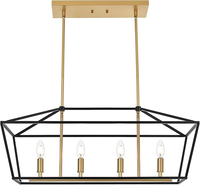 Kitchen Island Light 4-Light Linear Chandelier, Farmhouse Dining Room Pendant Lighting with Adjustable Height, Ceiling Lights Hanging Over Table
