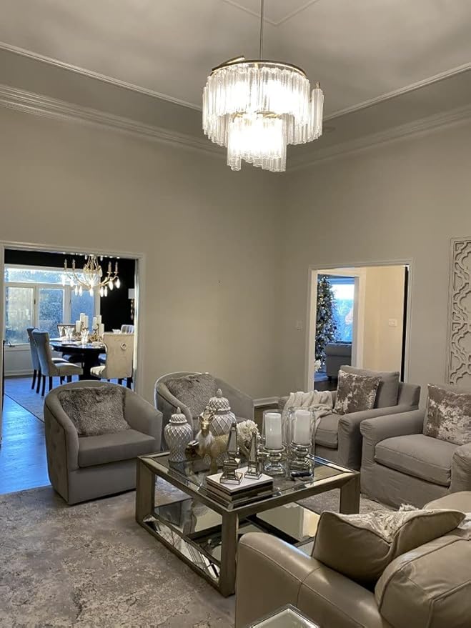 Maxim Lighting Victoria 7-Light Pendant Light | Golden Silver Steel Finish | Waterfall Glass Shade | Contemporary Indoor Light Fixture | Ideal for Kitchen Islands & Dining Rooms | 39575WFLGS