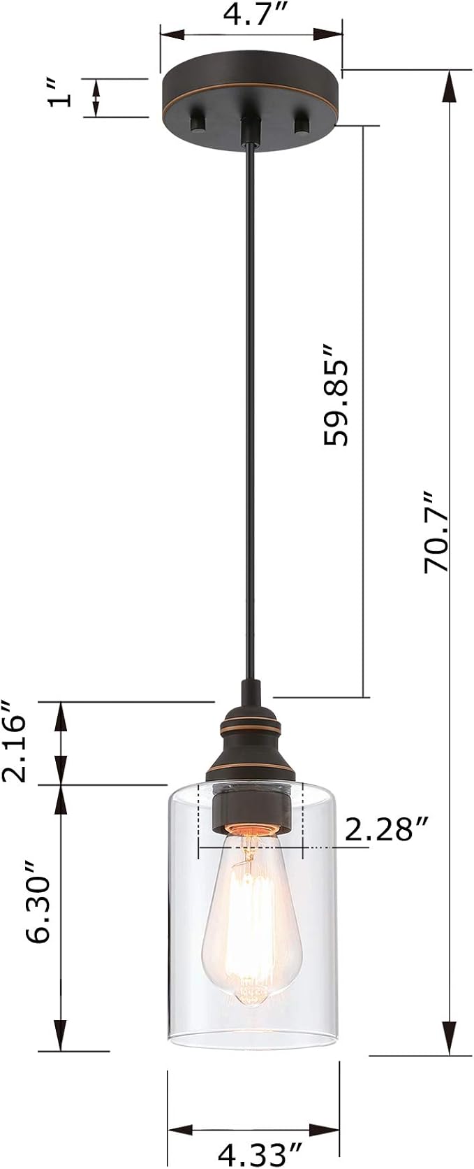 WISBEAM Pendant Lighting Fixture, Hanging Ceiling Lights with E26 Medium Base Max. 60 Watts, ETL Rated, Bulbs not Included, 3-Pack