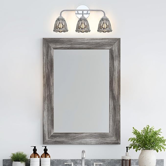 Daunton Vintage 3 Light Vanity Light, Chrome Bathroom Vanity Light, Bathroom Light Fixtures with Smokegray Glass Shade, Antique Vanity Light Fixtures Over Mirror, Wall Sconce for Bedroom, Living Room
