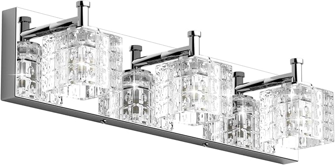 Ralbay 3 Lights Crystal Bathroom Vanity Light Modern LED Chrome Vanity Light Fixtures for Bathroom Over Mirror
