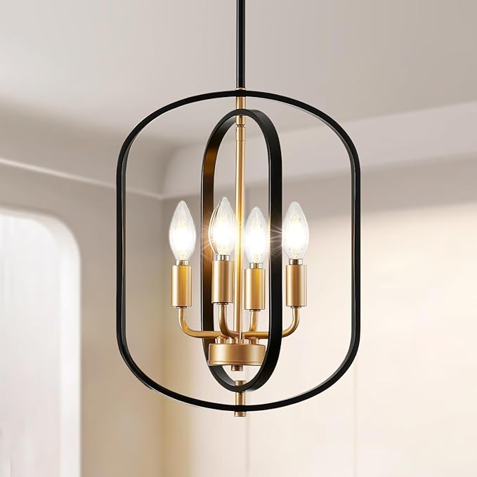 Black and Gold Chandelier Light Fixture for Dining Room, Modern Chandelier for Entryway, Foyer Lighting Fixtures Adjustable Modern Farmhouse Small Chandelier for Living Room Pendant Lights Kitchen