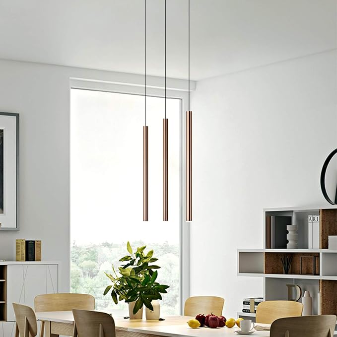 CANALIS 3 Mini Pendant Lighting Copper - LED Hanging Light Fixture for Kitchen Island, Bar, Foyer - Cluster Pendants - Dimmable, Adjustable Wire, Lamp Bulb Included
