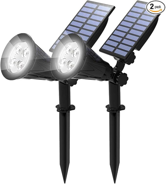 T-SUN Solar Spot Lights Outdoor, 2 Pack Solar Landscape Spotlights, Adjustable 2-in-1 Spotlights for Yard & Garden, IP65 Waterproof Dusk to Dawn Solar Lights for Trees, Pathway, Driveway(White-2 Pack)