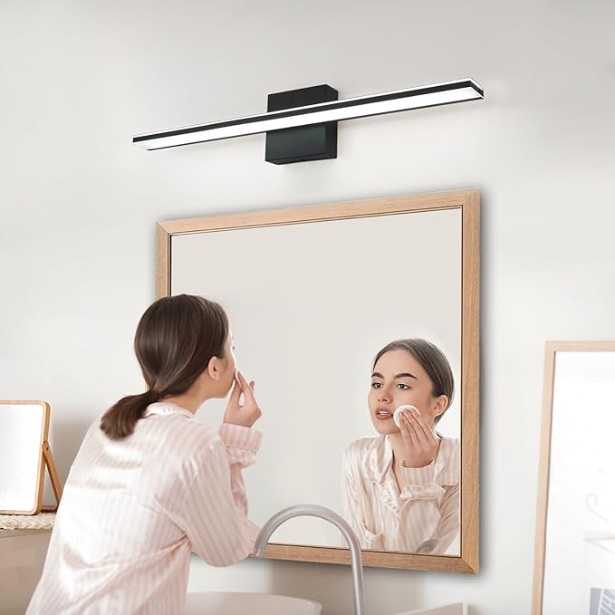 Black Vanity Light Fixture 24 Inch Bathroom Lamps Over Mirror 14W Modern Bath Vanity Sconces Matte Black LED Lights for Bathroom Bedroom Wall Lighting 6000K Restroom Lighting
