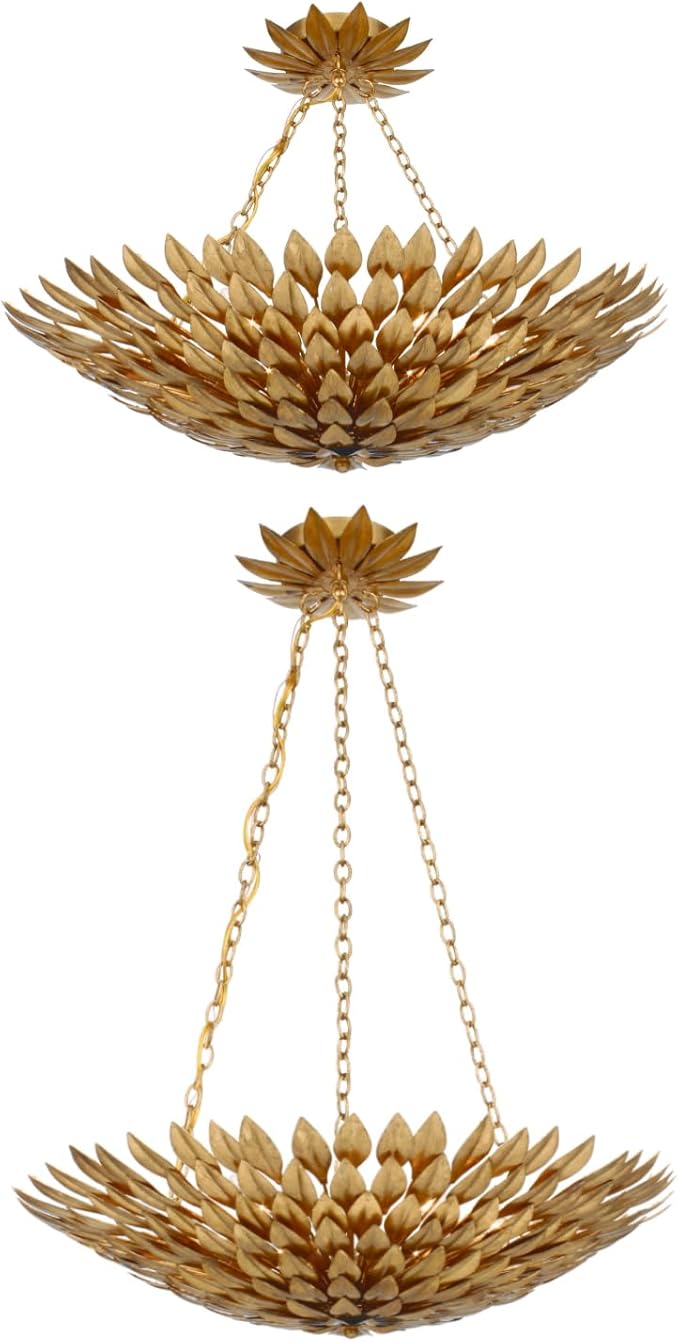 Crystorama Broche 6 Light Antique Gold Semi Flush Mount