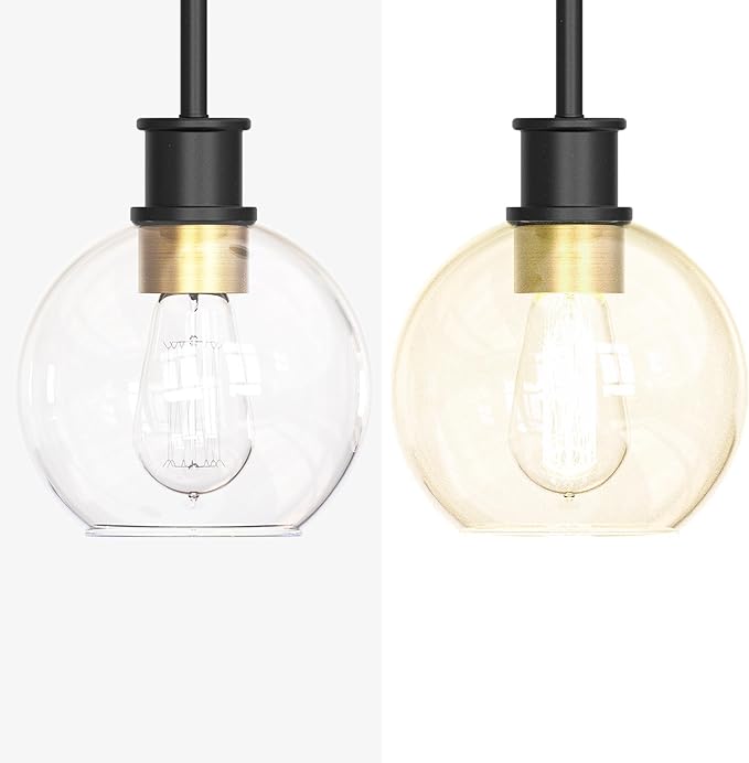 Tawson Black and Gold Pendant Light, Modern Globe Pendant Light, Island Pendant Lights with 6.5 inch Clear Globe Glass Shade for Kitchen Island, Hallway, Entryway, Dining Room, Bedroom