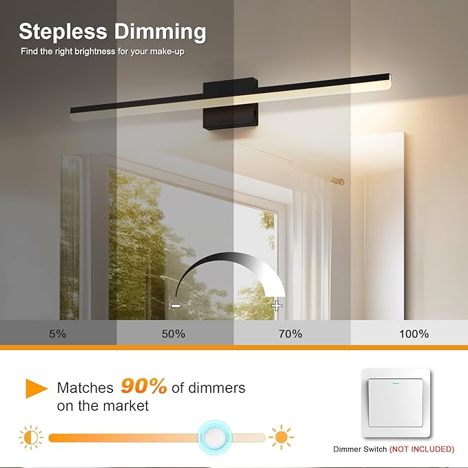 LED Modern Bathroom Vanity Light Fixtures 22W Dimmable 5CCT Vanity Light Bar Over Mirror Matte Black Wall Light for Bathroom 31.5 inch Long 110V AC ETL Certificated