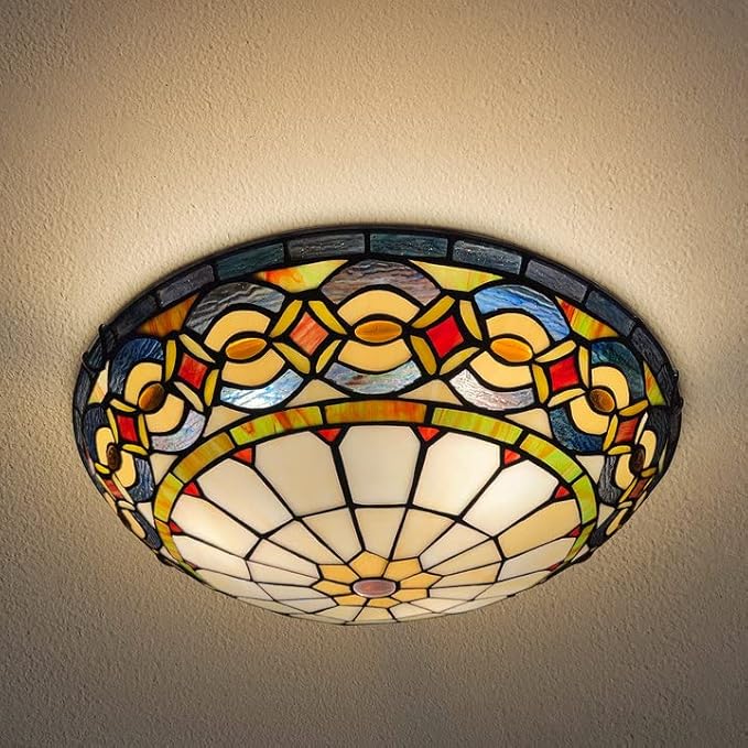 ARTZONE Tiffany Ceiling Lights, Stained Glass Ceiling Light 3-Lights 16 Inch Tiffany Flush Mount Ceiling Light for Bedroom Dining Living Room Entryway Foyer