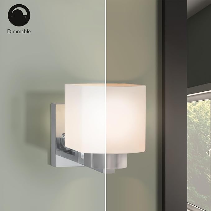 Design House Dove Creek Wall Light Sconce – Dimmable with Frosted Glass for Hallway, Bathroom, Foyer, Bedroom – Polished Chrome – Design House, 589663