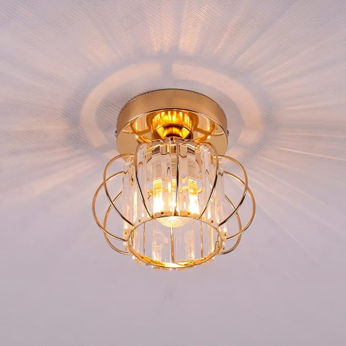 Gold Modern Semi Flush Mount Ceiling Light Fixture Mini Chandeliers Crystal Ceiling Flush Mount Ceiling Lighting Fixture Lampshade for Bedroom Kitchen Hallway Staircase Closet Dining Room E26 Base