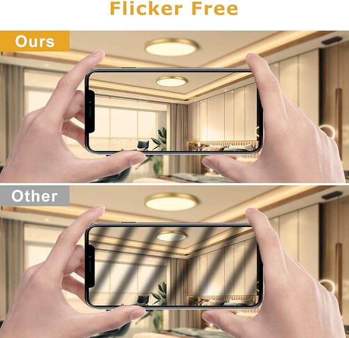 9Inch LED Flush Mount Ceiling Light Fixture, 18W(180W Equivalent), 1800LM, 3000K Warm White, IP40, Flat Modern LED Ceiling Lights for Bedrooms, Living Rooms, Bathrooms, Stairwells, etc.(Gold)