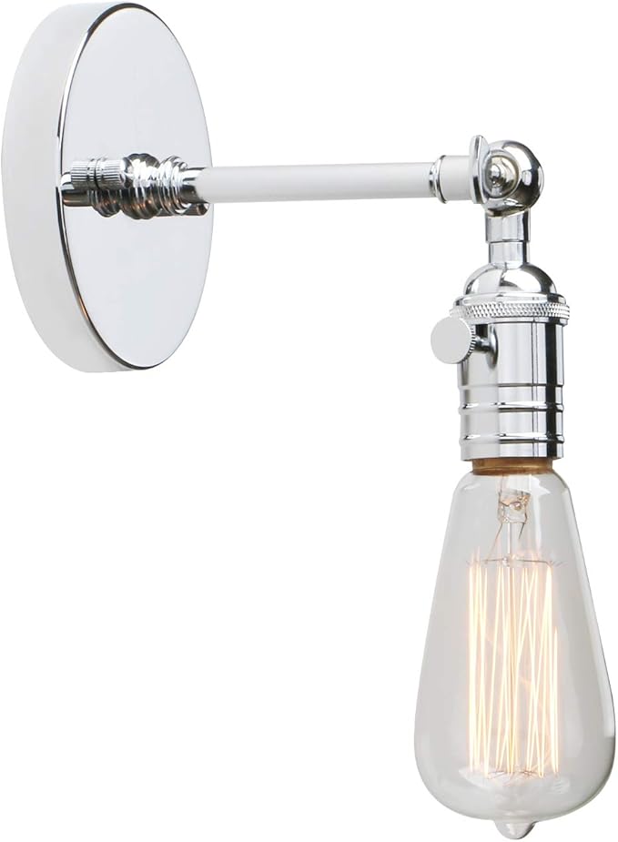 Permo Vintage Industrial Pole Wall Mount Mini Single Sconce Metal Wall Sconces Fixture (Chrome)