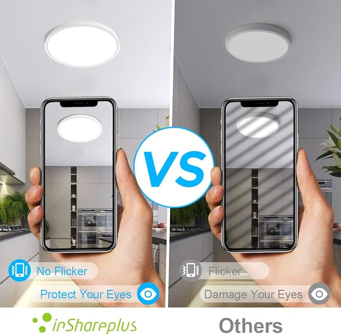 inShareplus 9inch LED Ceiling Light, White 18W(180W Equiv) 6000K Cold White Flush Mount Ceiling Lights Fixture, Super Bright, 1800LM Modern Ceiling Lamp for Bedroom Kitchen, Office, Hallway