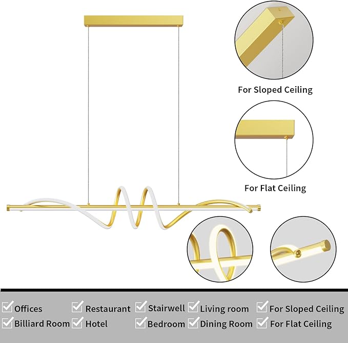 Modern Pendant Lights Fixture, 39in Aluminum LED Ceiling Chandelier with Remote Control Dimmable 3000k-6000K Color Temperature, Island Lighting Lamp for Kitchen, Dining Room