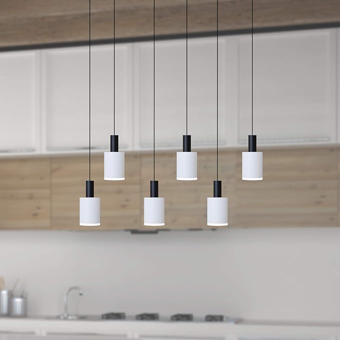 Virgo 6 Mini Pendant Lighting Black-White - LED Hanging Light Fixture for Kitchen Island, Bar, Foyer - Cluster Pendants - Dimmable, Adjustable Wire, Lamp Bulb Included