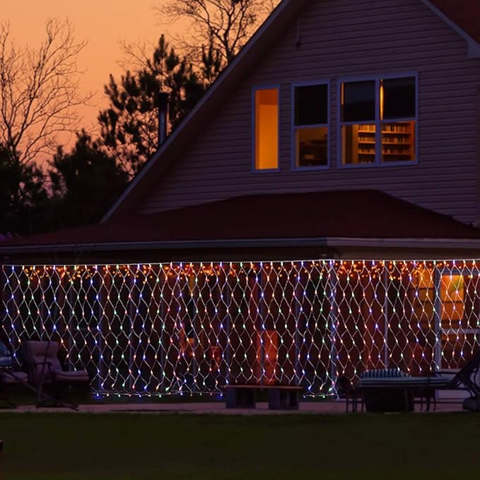 woohaha Outdoor Christmas Net Lights, 9.8FTx6.6FT 192 LED Plug-in Mesh Lights with 8 Lighting Modes, Connectable Light for Bush Christmas Garden Tree Holiday Wedding Party Decor,Multicolor