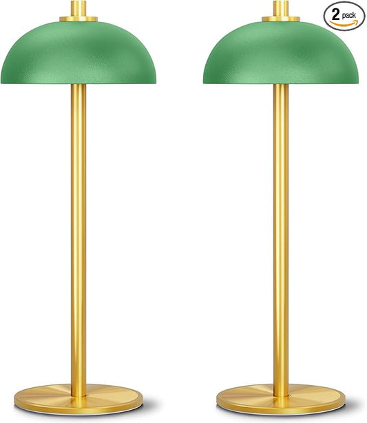 2 Pack Cordless Table Lamp, 5000mAh Portable Rechargeable Table Lamp, 3 Color Modes Stepless Dimming Table Light with Memory Function, for Dinner, Patio, Home, Restaurant.(Green)