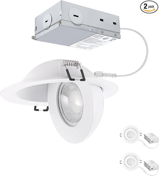 POPANU Recessed Lighting 4 inch Gimbal 9W 5CCT Swivel Ceiling Eyeball Spotlight 4inch Dimmable Recessed Lights, Soffit Indoor Directional Lighting, 90° Tilt and 360° Rotation White 2 Pack
