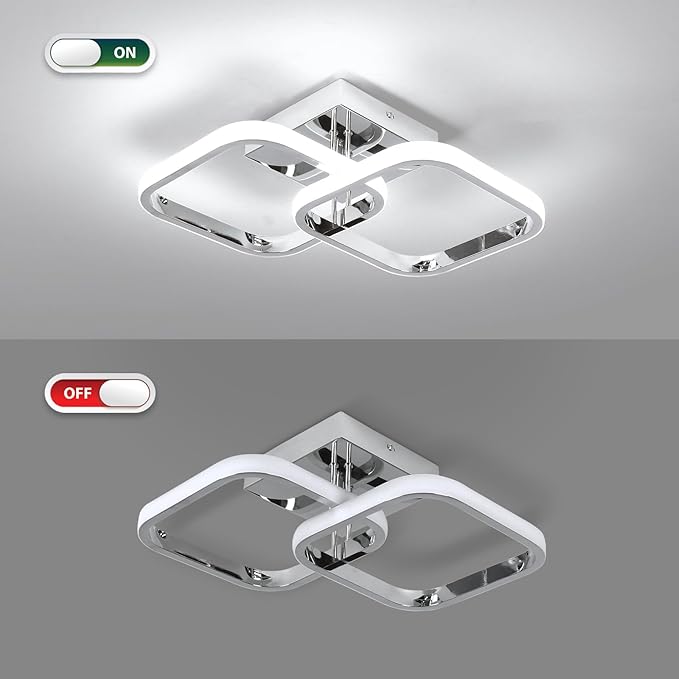 CANEOE Led Hallway Ceiling Light Fixtures, Square Modern Led Ceiling Lamp, 6000K Chrome Finish Indoor Ceiling Lighting Fixture for Living Room Bedroom Kitchen Bathroom Lights (GDD-SFSL-C-US)