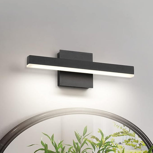 Joossnwell LED Bathroom Vanity Lighting Fixture Modern Bath Light Bar 15.75inch Black Wall Sconce 12W 4000K