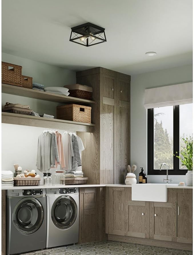Progress Lighting Briarwood Collection 2-Light Ceiling Light, Flush Mount Ceiling Light Fixture for Interior Kitchen Lights, Hallway, Bedroom, Living Room, 12-Inch by 6-Inch, Textured Black