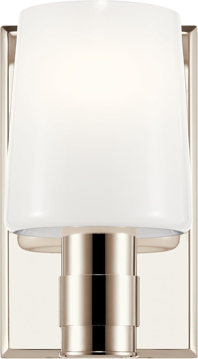 Kichler Adani 1-Light Wall Sconce, Modern Light with Opal Glass in Polished Nickel, for Bathroom, Powder Room, Kitchen, Bedroom, or Hallway (8.5" x 5"), 55174PN
