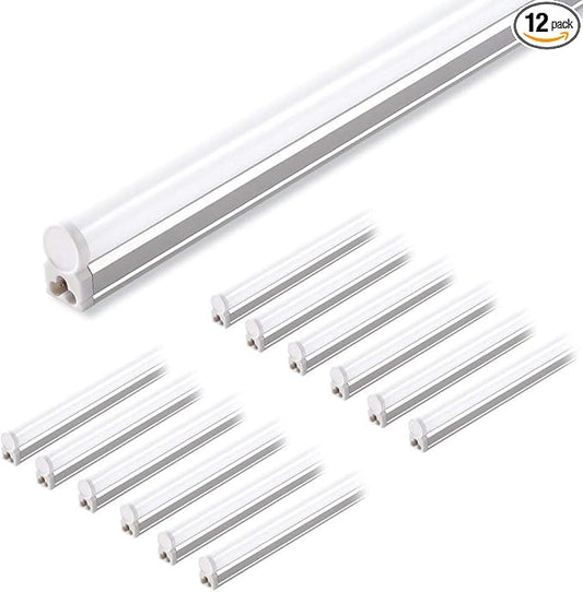 Barrina (Pack of 12 LED T5 Shop Light, 4FT, 2200lm, 6500K (Super Bright White), 20W, Utility Shop Lights, Ceiling and Under Cabinet Light, ETL Listed, Corded Electric with ON/Off Switch