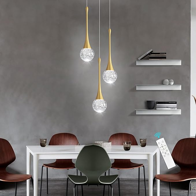 cenzoz 3-Lights Modern Pendant Lights for Kitchen Island LED Dimmable Crystal Glam Ceiling Pendant Lighting Chandelier for Dining Room Hallway Bedroom Corner Lamp Antique Gold