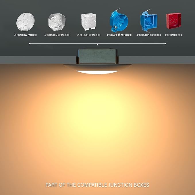 8 Packs 6 Inch 5CCT Field Selectable LED Low Profile Recessed & Surface Mount Disk Light, Round, 15W, 920 Lumens, CRI80, 27K-30K-35K-40K-50K, Driverless, Dimmable, ETL & Wet Listed, White