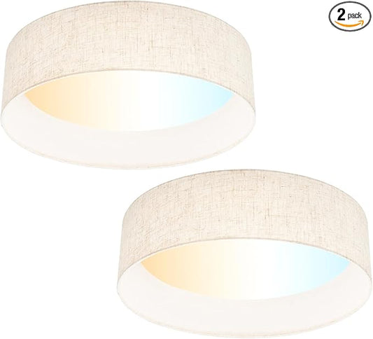 Hamilyeah16 inch LED Flush Mount Ceiling Light Fixture Set of 2, Dimmable Ceiling Light with Fabric Shade 36W 5CCT, Drum Light Fixture Ceiling Mount for Bedroom, Bathroom, Living Room, Kitchen