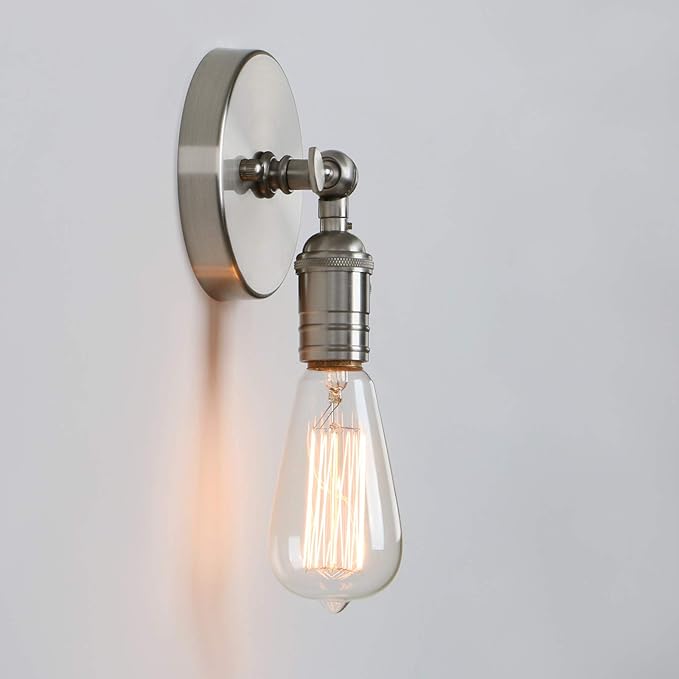PERMO Single Sconce Mini Vintage Wall Sconce with On/Off Switch Hardwired Wall Mount Lamps Decorative Wall Lighting for Bedroom Hallway Bathroom (Brushed Nickel)