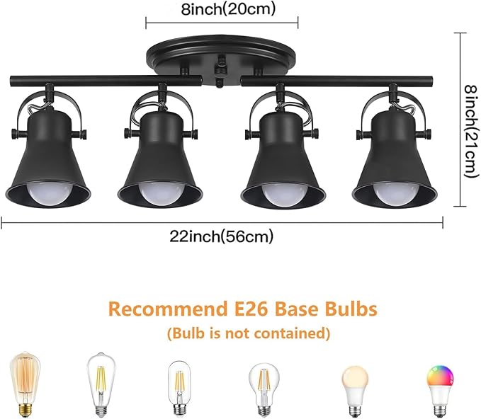 KEESFU 4-Light Track Lighting Kit,Black Semi Flush Mount Ceiling Light with 4 Rotatable Light Heads,Modern Accent Lighting for Livingroom,Bedroom,Hallway,Art Wall,Bathroom,Kitchen.(4-Light)