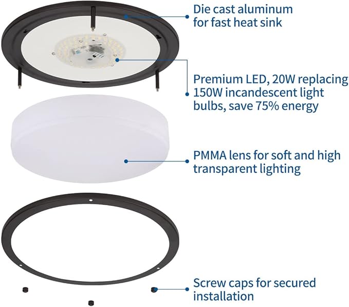 DAKASON 2Pack LED Flush Mount Ceiling Light Fixture, 13” 20W On/Off Switch to Select 3000K/4000K/5000K, Dimmable Ceiling Lamp for Kitchen, Living Room, Hallway, Oil Rubbed Bronze
