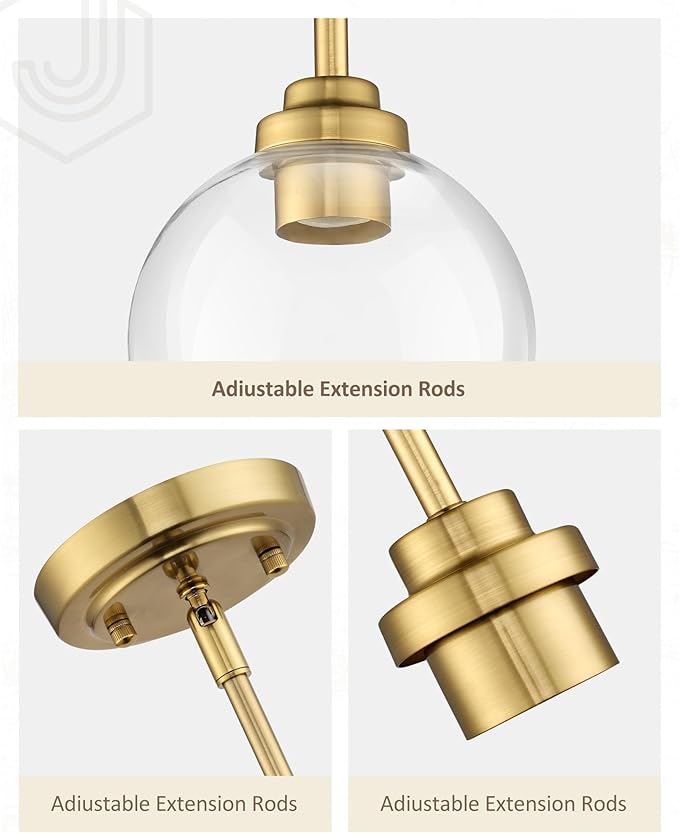 Modern Polished Gold Pendant Light, 7Inch Mid Cenrury Globe Hanging Light Fixture with Clear Glass for Kitchen Island Dining Room Bedroom Hallway Foyer (1 Pack), PL101BG