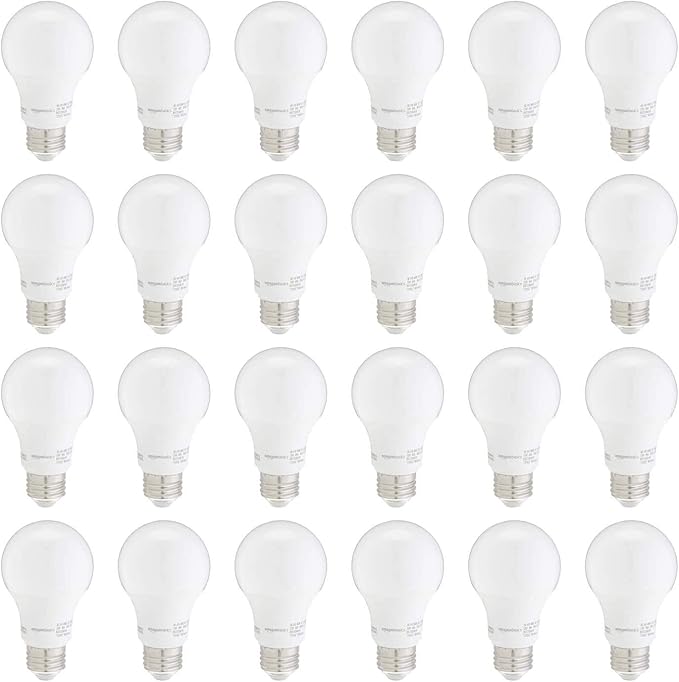 Amazon Basics A19 LED Light Bulbs, 60W Equivalent, Warm White 3000K, Non-Dimmable, Energy Efficient 9W, 10,000 Hour Lifetime, 24-Pack