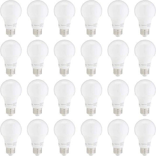 Amazon Basics A19 LED Light Bulbs, 60W Equivalent, Warm White 3000K, Non-Dimmable, Energy Efficient 9W, 10,000 Hour Lifetime, 24-Pack
