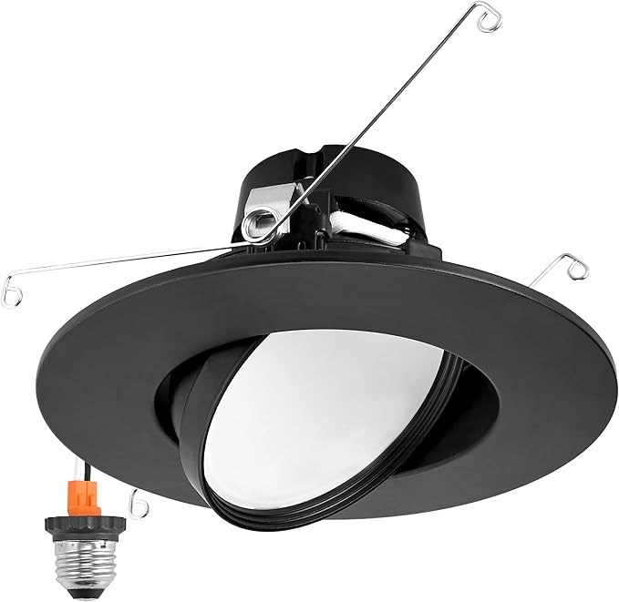 Maxxima 5 in. and 6 in. Rotatable LED Retrofit Downlight Gimbal, 1150 Lumens, 11 Watts, 5 CCT 2700K/3000K/3500K/4000K/5000K, Dimmable, Aluminum Black Trim