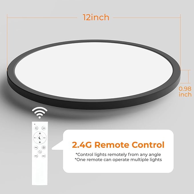 Annaror RGB Flush Mount LED Ceiling Light with Remote, 12 Inch Ceiling Light Fixture with Color Changing Backlight, 3000K-6500K Dimmable, 24W for Bedroom Kids Room Black